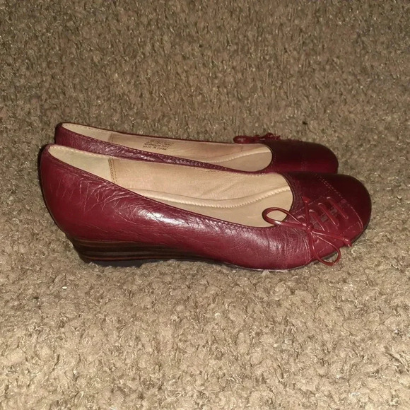 MIZ MOOZ NYC-Paula Mini Wedge-Burgundy Red Leather-Toe Stitches-Sz 6-Near Mint - Picture 4 of 7